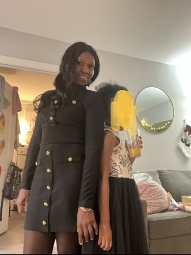 Customer photo review of Slit Hem Faux Leather Skirt