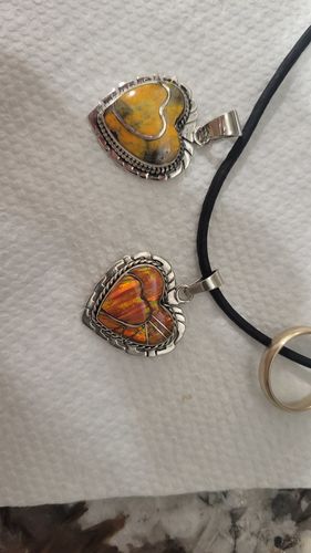 Customer photo review of Native American Sterling Double Heart Bumblebee Jasper Pendant For Women #1