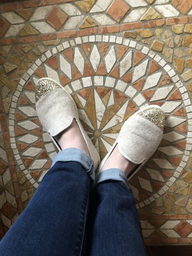 Avis photo d'un client sur Chausson femme laine, beige paillettes