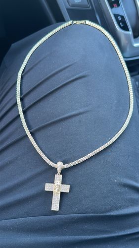 Customer photo review of *NEW* 14K Cross CZ Pendant W/ Moon Iced Chain JTJ™