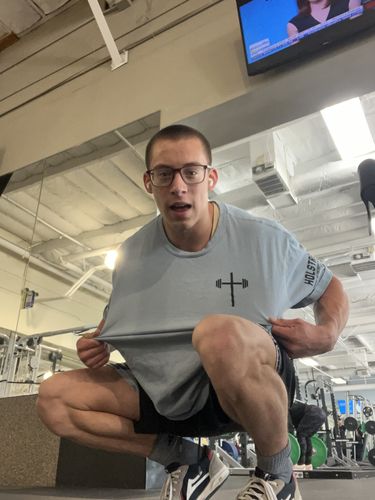 Customer photo review of Philippians 4:13 Oversized Tee - Light Blue