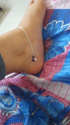 Customer photo review of Silver Purple Beads Anklet