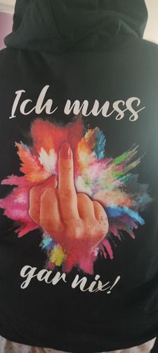 Customer photo review of MITTELFINGER Backprint Hoodie