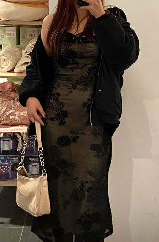 Customer photo review of Black lace flowers prom long cami cocktail dress
