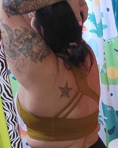Customer photo review of Salty Savage Ladies Spliced Smile High Neck Triangle Back Sports Bra