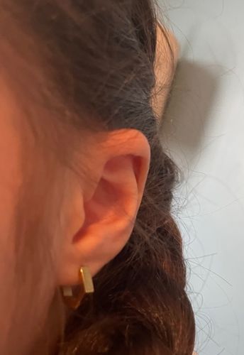 Customer photo review of Hexagon Hoop Earrings