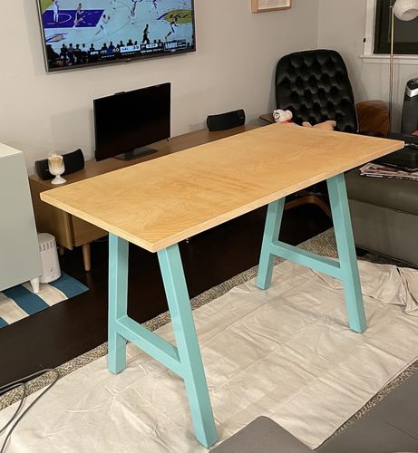 Customer photo review of A-Frame Table & Bench Leg - 2" x 2" Tube Steel - Mid Century Turquoise
