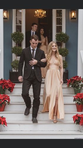 Customer photo review of Sexy V Neck Long Soft Satin Side Slit Bridesmaid Dresses Online