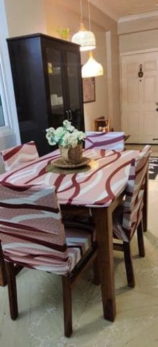 Customer photo review of DivineTrendz Exclusive -Brown White Striped Elastic Chair & Table Cover