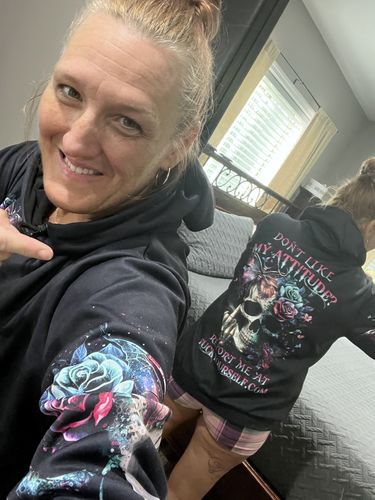 Customer photo review of DON'T LIKE MY ATTITUDE SKULL ALL OVER PRINT - YHHN2802232