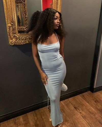 Customer photo review of Belle White Backless Maxi Dress