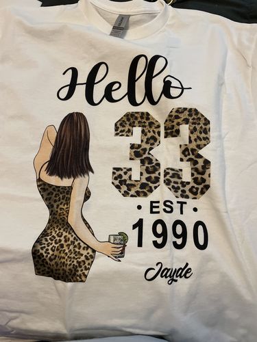 Customer photo review of 33rd Birthday Shirts For Her, Personalised 33rd Birthday Gifts, 1990 T Shirt, 33 And Fabulous Shirt, 33rd Birthday Shirt Ideas, Gift Ideas 33rd Birthday Woman
