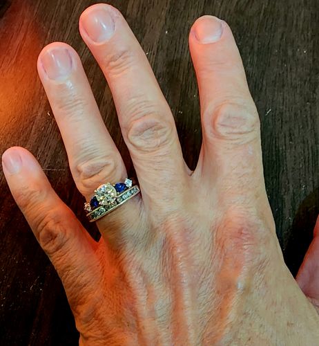 Customer photo review of Five Stone Moissanite And Sapphire Engagement Ring