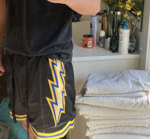 Customer photo review of Black Splash Bolts Basketball Shorts