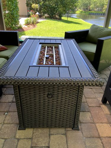 Customer photo review of Homrest 50" Propane Gas Fire Pit Table 50000 BTU Auto-Ignition with Windguard, Glass Stone, Black