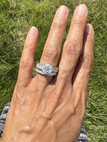 Customer photo review of Vintage Filigree Milgrain Moissanite Accents Engagement Ring