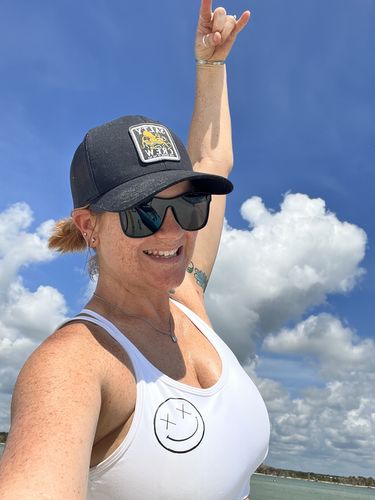 Customer photo review of Salty Savage Ladies OG Smile V Cut Sports Bra | White