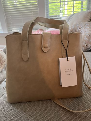 Customer photo review of The Fawn + Mandi Nelson Satchel Diaper Bag - Taupe