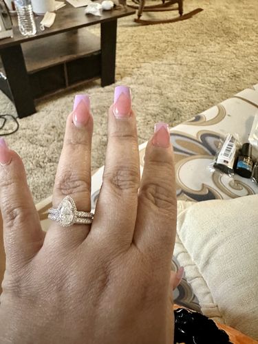 Customer photo review of Triple Pave Moissanite Half Eternity Wedding Band Stackable Ring