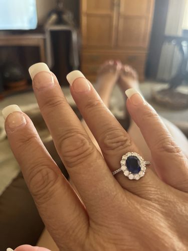Customer photo review of Luxury Halo Oval Sapphire Pave Sterling Silver Ring