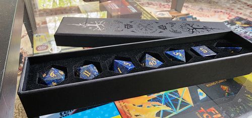 Customer photo review of Lapis Lazuli Gemstone Moon DnD D&D Dice Set