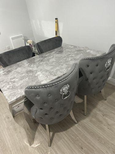 Customer photo review of Vienna Marble Dining Table With Lewis Lion Knocker Chairs