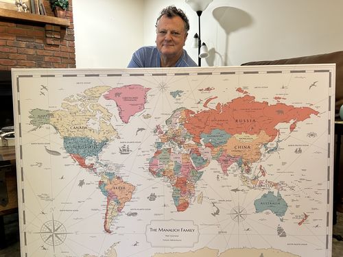 Customer photo review of Pinnable World Journey Map • Modern Multi-Colored