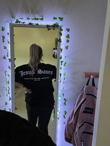Customer photo review of Jesus Saves Oversized Tee - Black