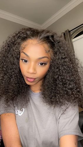 Customer photo review of 4C Edge! Kinky Curly Swiss HD Undetectable Lace 13x4 Lace Frontal Wig