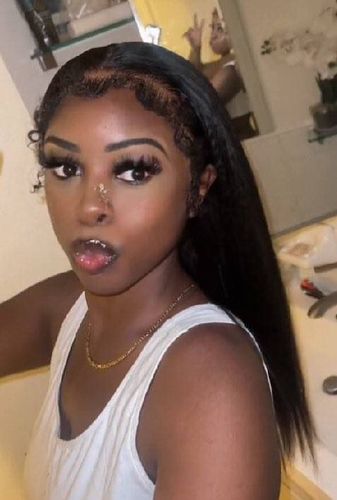 Customer photo review of 4C Edge! Kinky Straight Swiss HD Undetectable Lace 13x4 Lace Frontal Wig