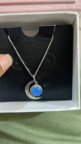 Customer photo review of Oxidised Silver Moonstone Crescent Pendant with Box Chain