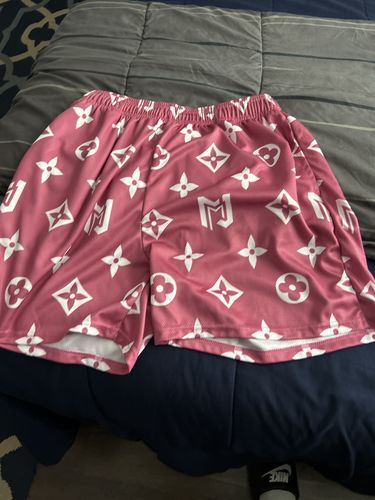 Customer photo review of Pink and White MJM Custom Print Shorts