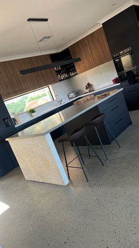 Customer photo review of Zac Leatherette Counter Stool in Pecan