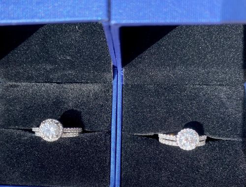 Customer photo review of Moissanite Round Half Eternity Sterling Silver Wedding Band Stackable Ring