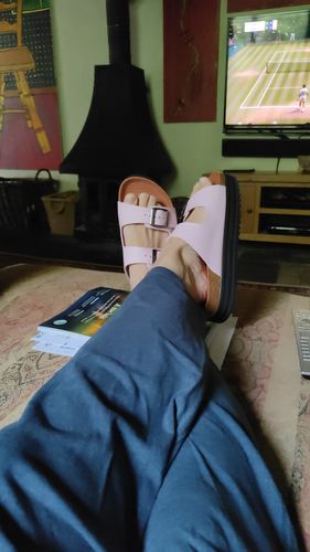 Customer photo review of Plum Footbed Sandals