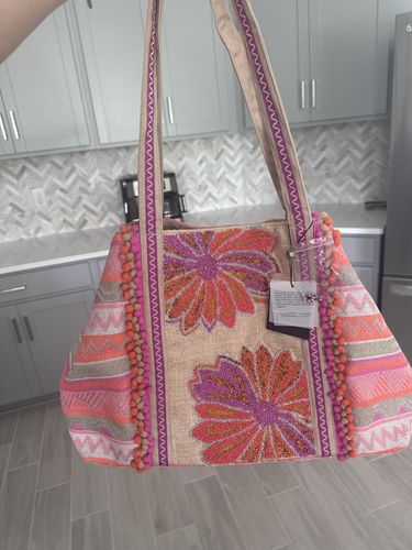 Customer photo review of Poppy Floral Beaded Tote-Pink Hand Beaded Floral Tote For Women