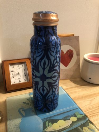 Customer photo review of Sky Blue Meena Print Copper Water Bottle