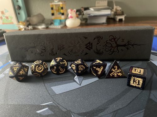 Customer photo review of Blue Sandstone Gemstone Music Motif DnD D&D Dice Set