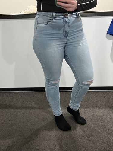 Customer photo review of Impact High Waisted Skinny Jeans - Blue Sky Knee Rips