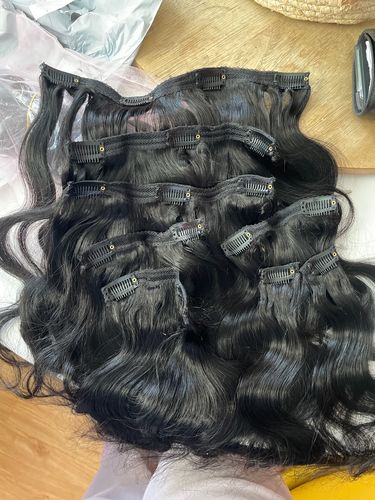 Customer photo review of Clip Ins Extension Body Wave 12A+ Virgin Human Hair Extension