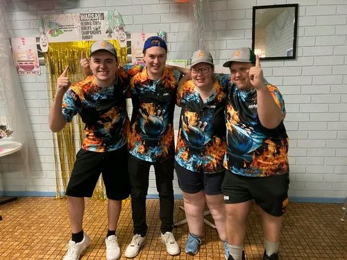 Customer photo review of Maxcorners Bowling Ball And Pins On Fire Personalized Name Hawaiian Shirts