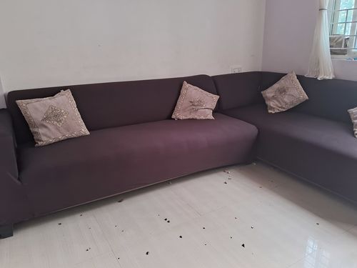 Customer photo review of Brown Solid Elastic L-Shape Sofa Slipcover