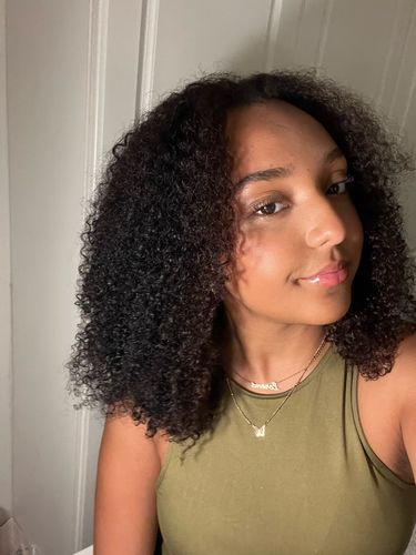 Customer photo review of Natural Black Kinky Curly Lace Frontal Wig 200% Density
