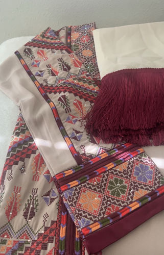 Customer photo review of Dark Beige/Burgundy Dimond Full Embroidered Thobe