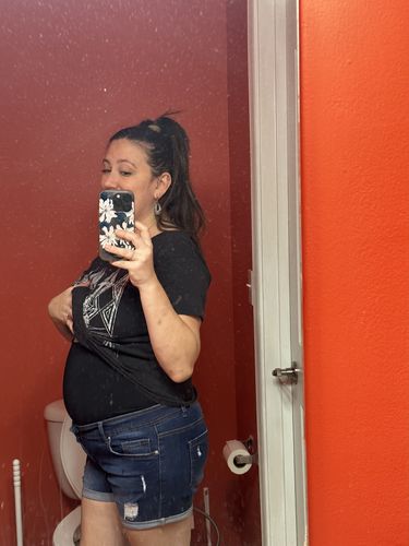 Customer photo review of Chelsea Maternity Jean Shorts