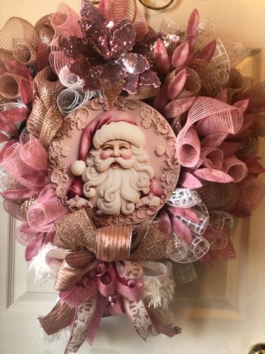 Customer photo review of Christmas Sign, Pink Santa Sign, Pink Christmas, DCO-00385, Sign For Wreath, 10" Round Metal Sign