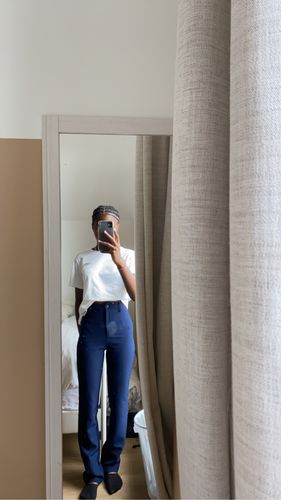 Customer photo review of STRAIGHT LEG PANTS NAVY BLUE