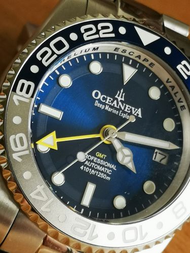Customer photo review of Oceaneva™ Men's GMT Automatic Deep Marine Explorer 1250M Pro Diver Blue Dial Silver Bezel Watch