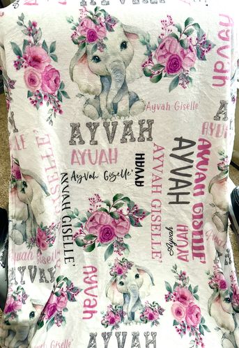 Customer photo review of Free Shipping✈️Flower Elephant Baby Girl Name Custom Blanket