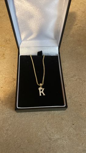 Customer photo review of *NEW* 14k Initial Pendant W/ Hollow Franco Chain (20”) JTJ™